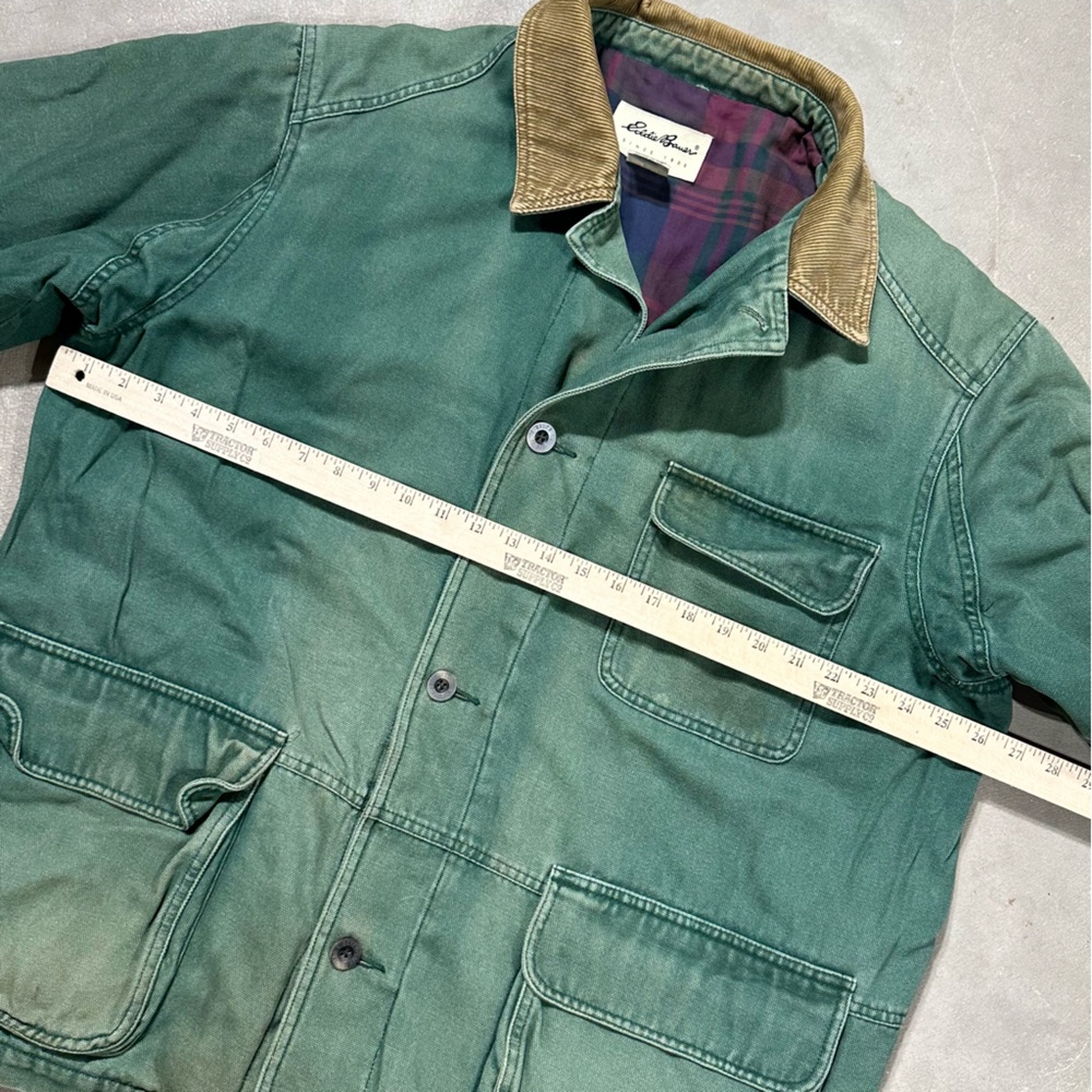 Vintage Distressed Eddie Bauer Faded Green Canvas Barn Chore Jacket Mens Large - Picture 7 of 10